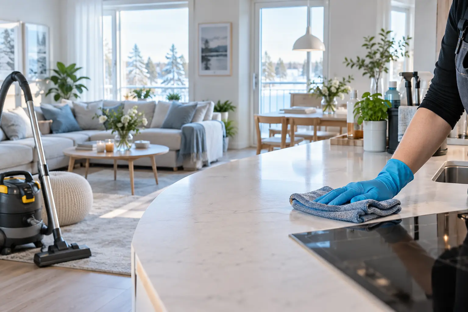 Professional home cleaning in a bright Finnish home