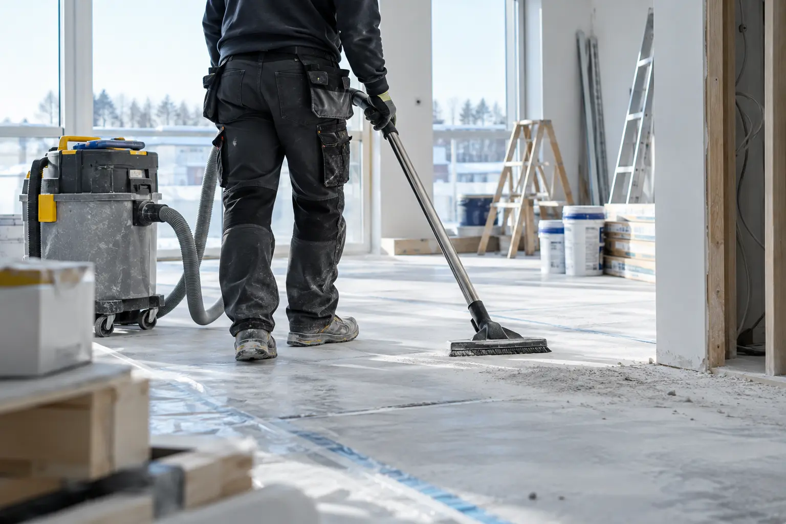 Professional cleaning at a renovation site
